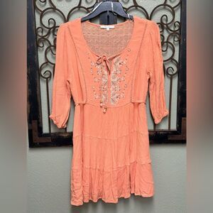 Miss me long sleeve tie vneck orange mini dress